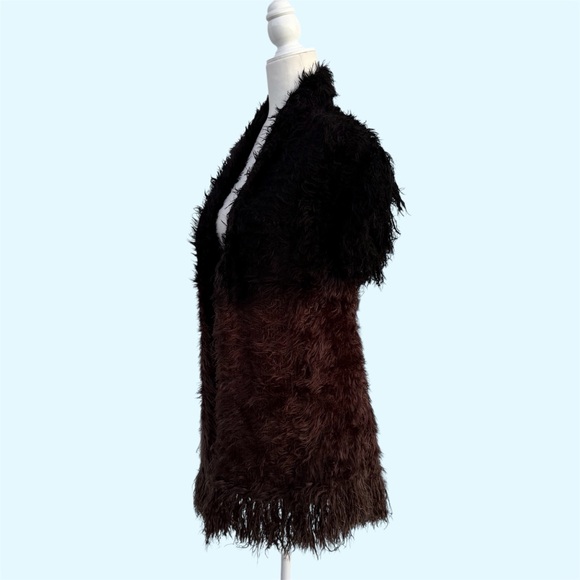 Ethyl Faux Fur Black and Brown Ombré Open Front Cardigan Sweater Vest, Women’s M - Picture 4 of 7